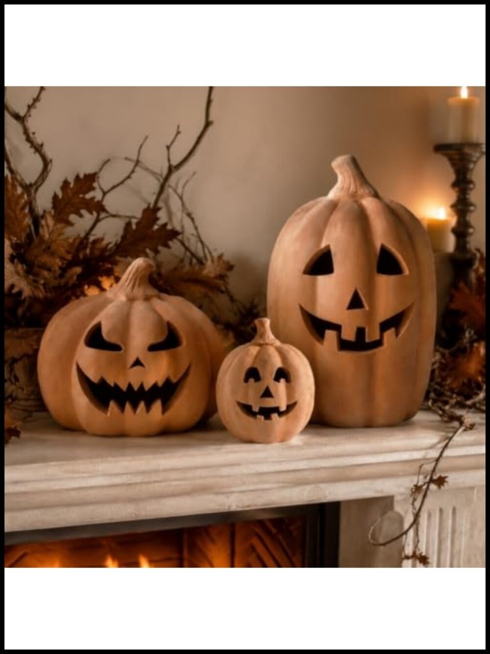 Terracotta Pumpkin Lantern Set 3pc Halloween Decor